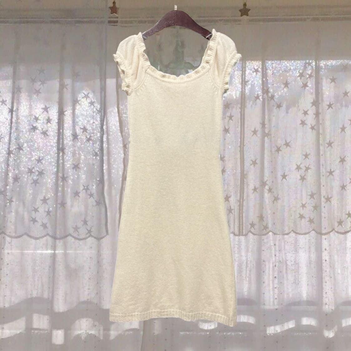 일본 빈티지 아이보리 앙고라 니트 오프숄더 원피스 달천 갸루 상품이미지7