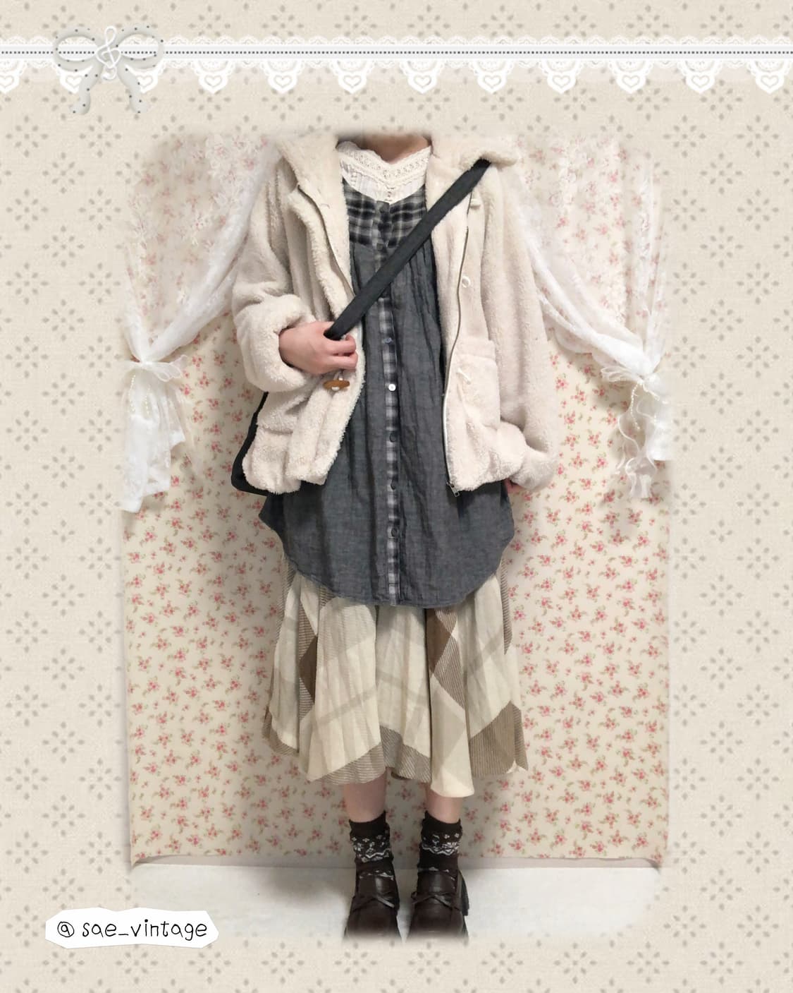 빈티지 모리걸 브라운 체크 스커트 상품이미지2