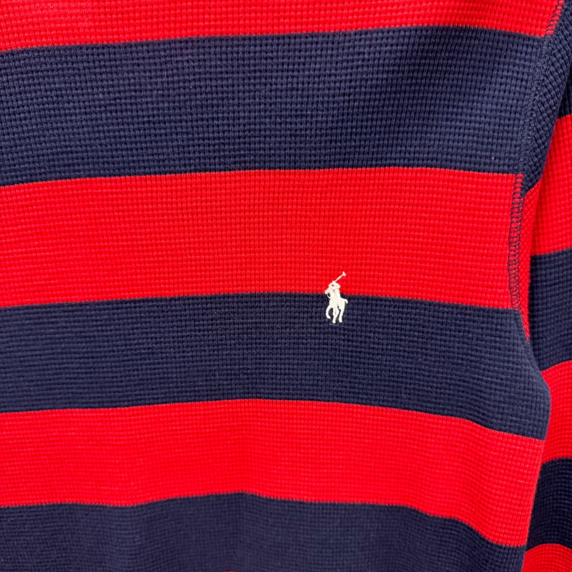 폴로 랄프로렌 와플 니트 스트라이프 패턴 화이트 포니 포인트 네이비 레드 상품이미지5