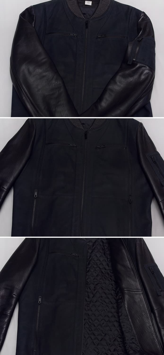 고트스킨 스웨이드 레더 믹스 천연가죽 스태디움 봄버 자켓 (100) 상품이미지6