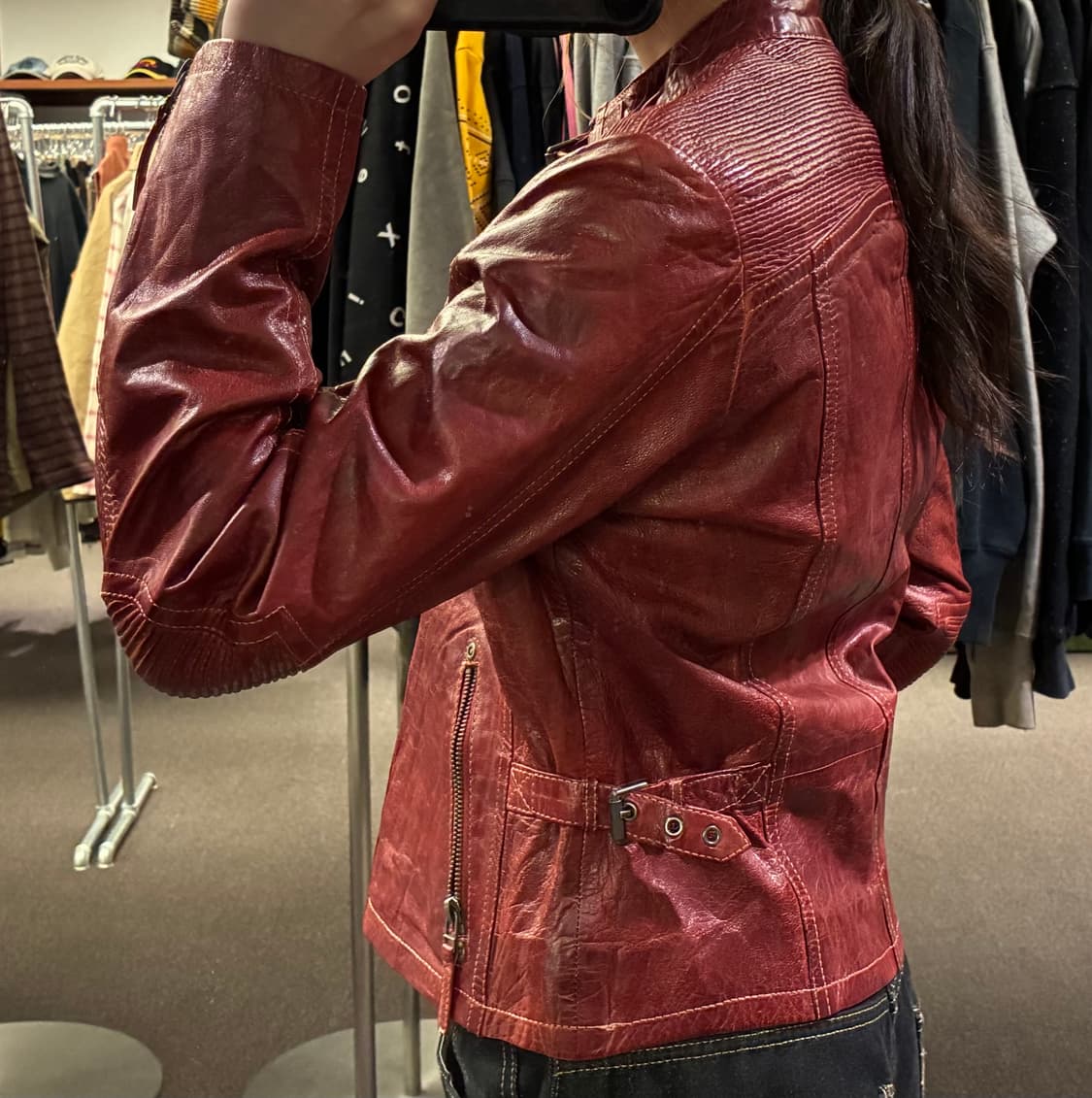 L)Japanese vintage 여성 버건디 레더자켓 상품이미지2