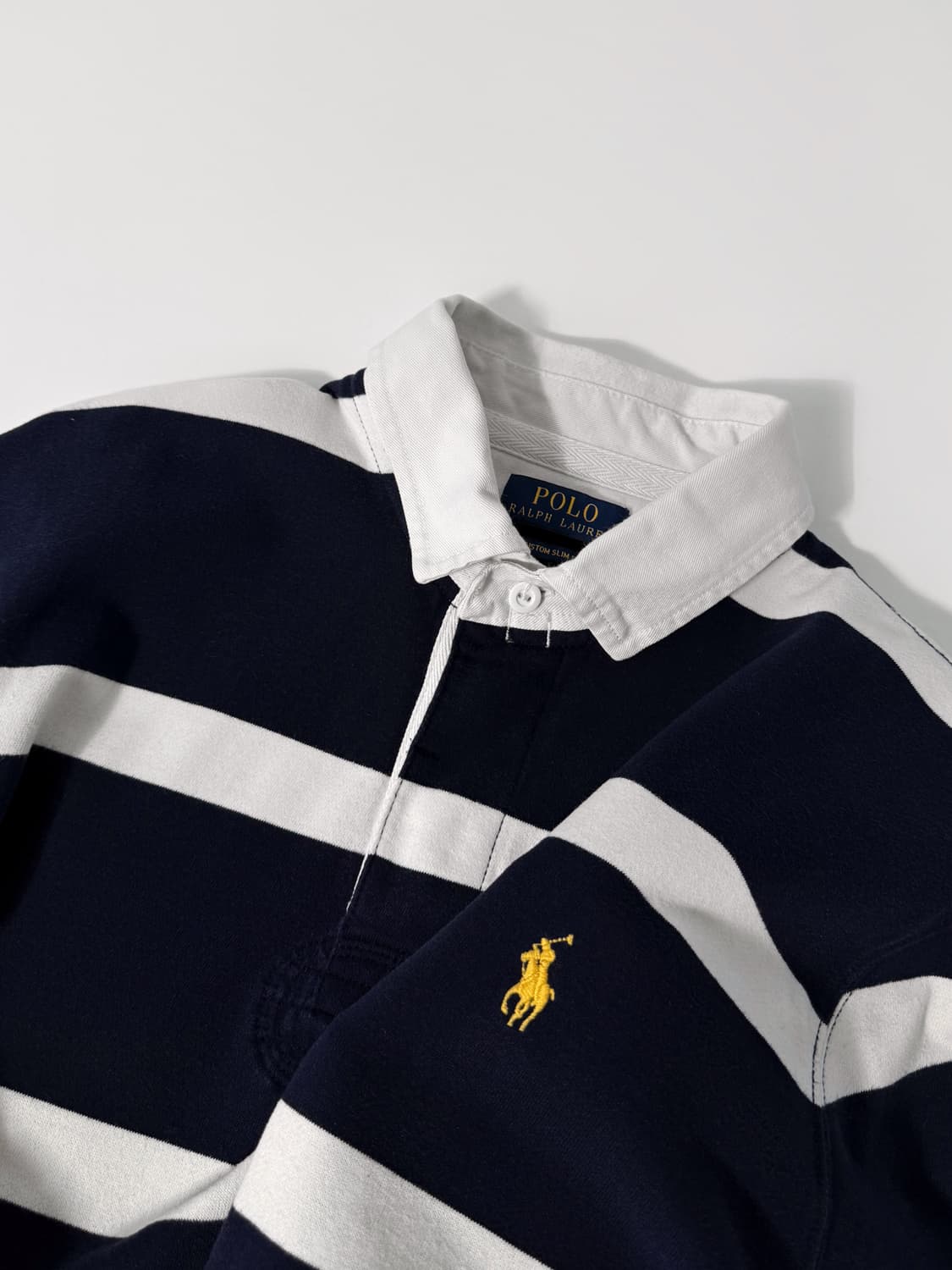 폴로 랄프로렌 루즈핏 신형 QR라벨 네이비 스트라이프 럭비 스웻 셔츠 상품이미지3