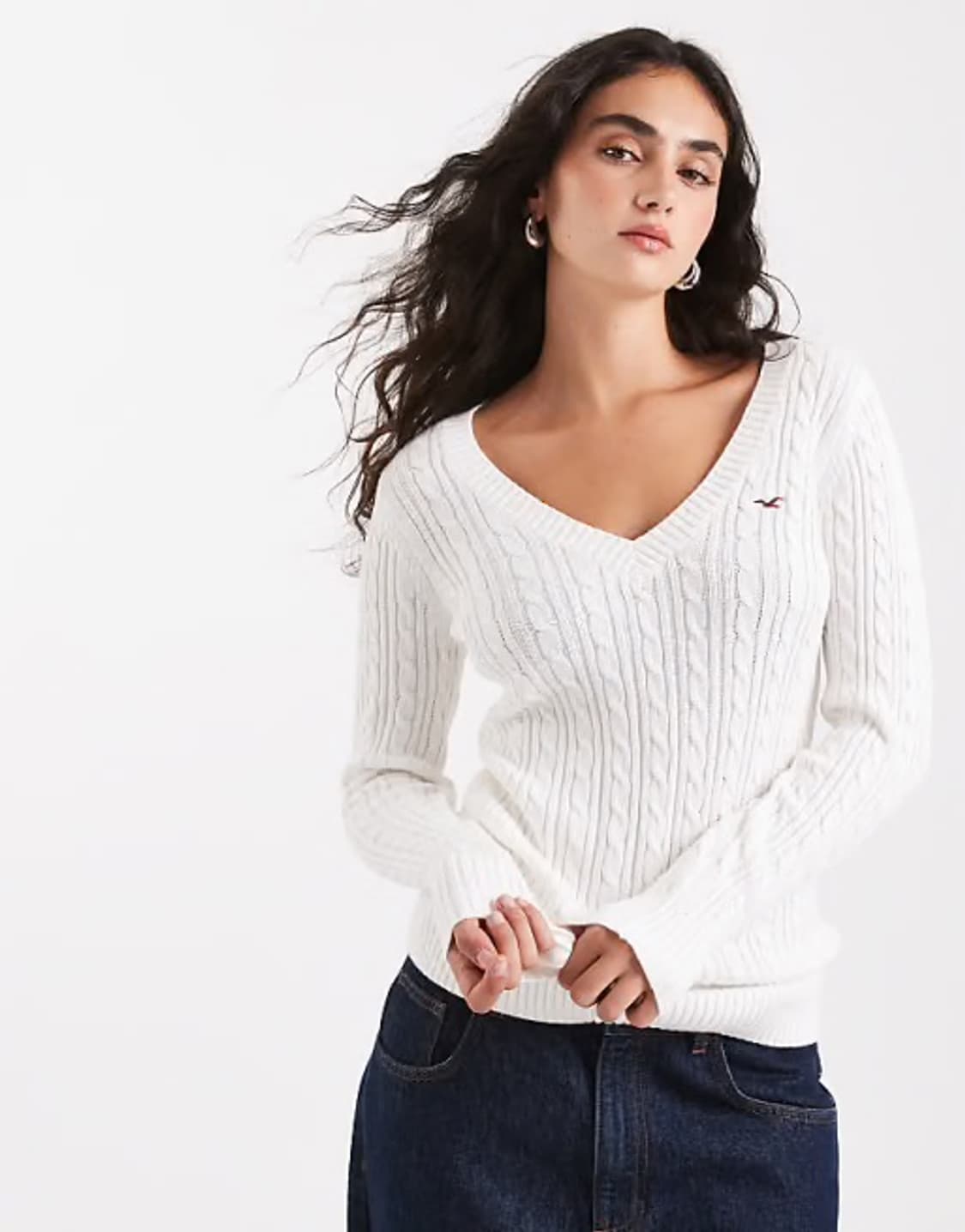 Holister 홀리스터 꽈배기 브이넥 니트S  상품이미지1