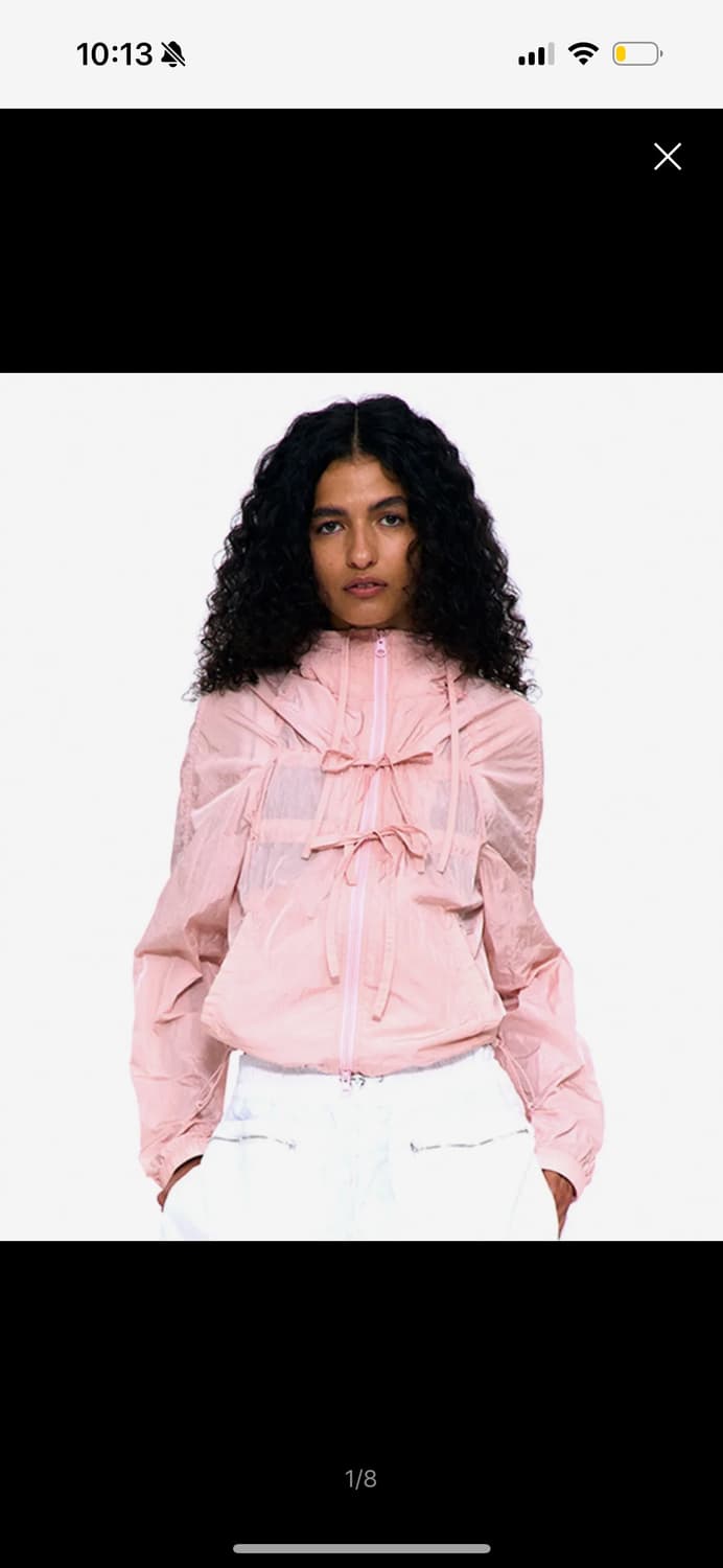 시어 리본 셔링 후디 자켓 핑크 상품이미지1