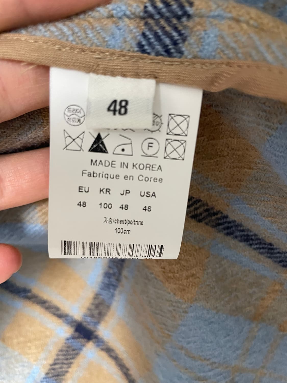 48사이즈 새상품, 우영미 컬렉션 플란넬 울 체크셔츠 스카이블루 상품이미지8