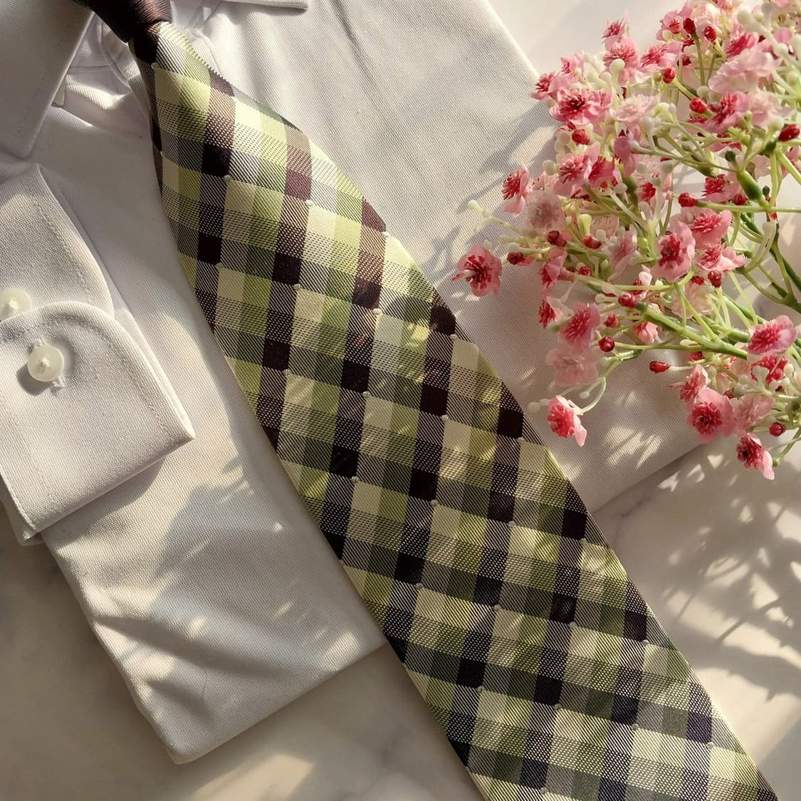 아쿠아스큐텀 실크 브라운 체크 믹스 넥타이 9.5cm A+등급 K1527 상품이미지7