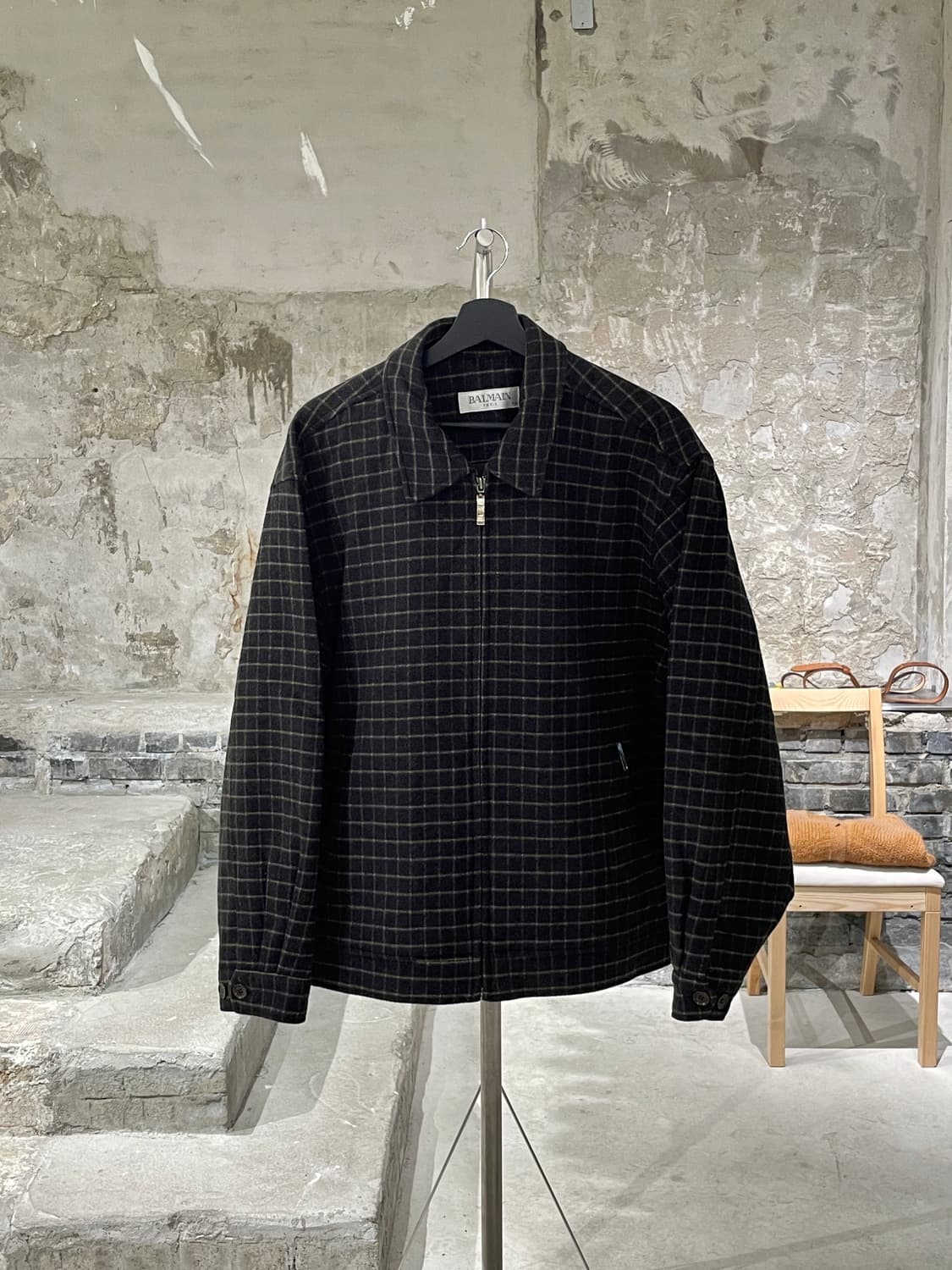 발망 다크 브라운 체크 울 집업 자켓 상품이미지1