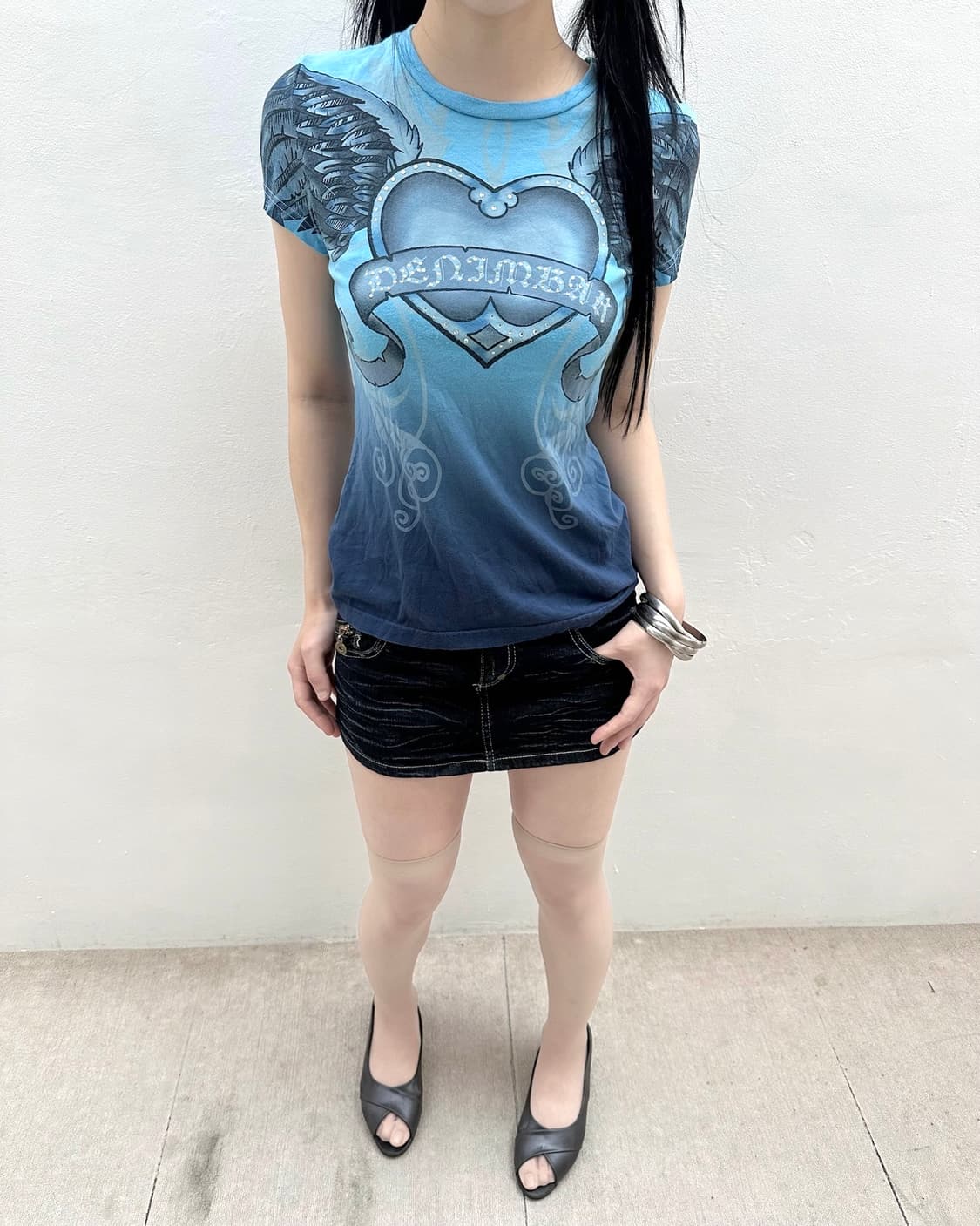 Fade blue y2k printing short sleeve 상품이미지2