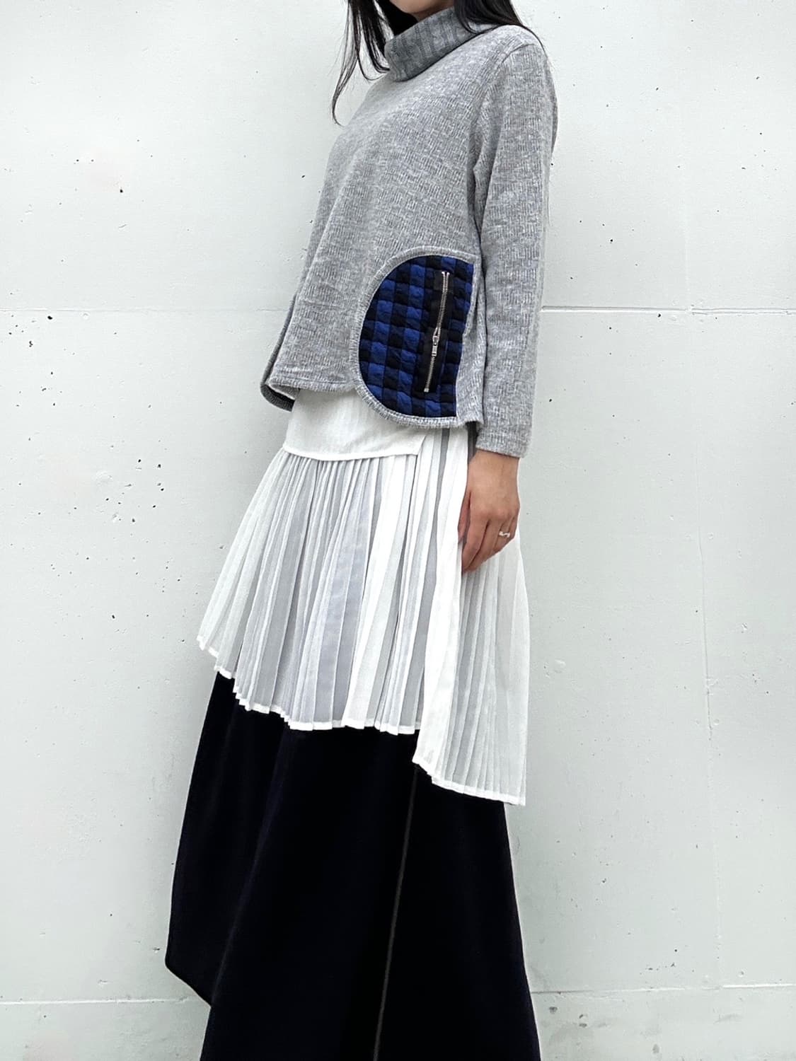 Highneck check point warm top / grey 상품이미지7