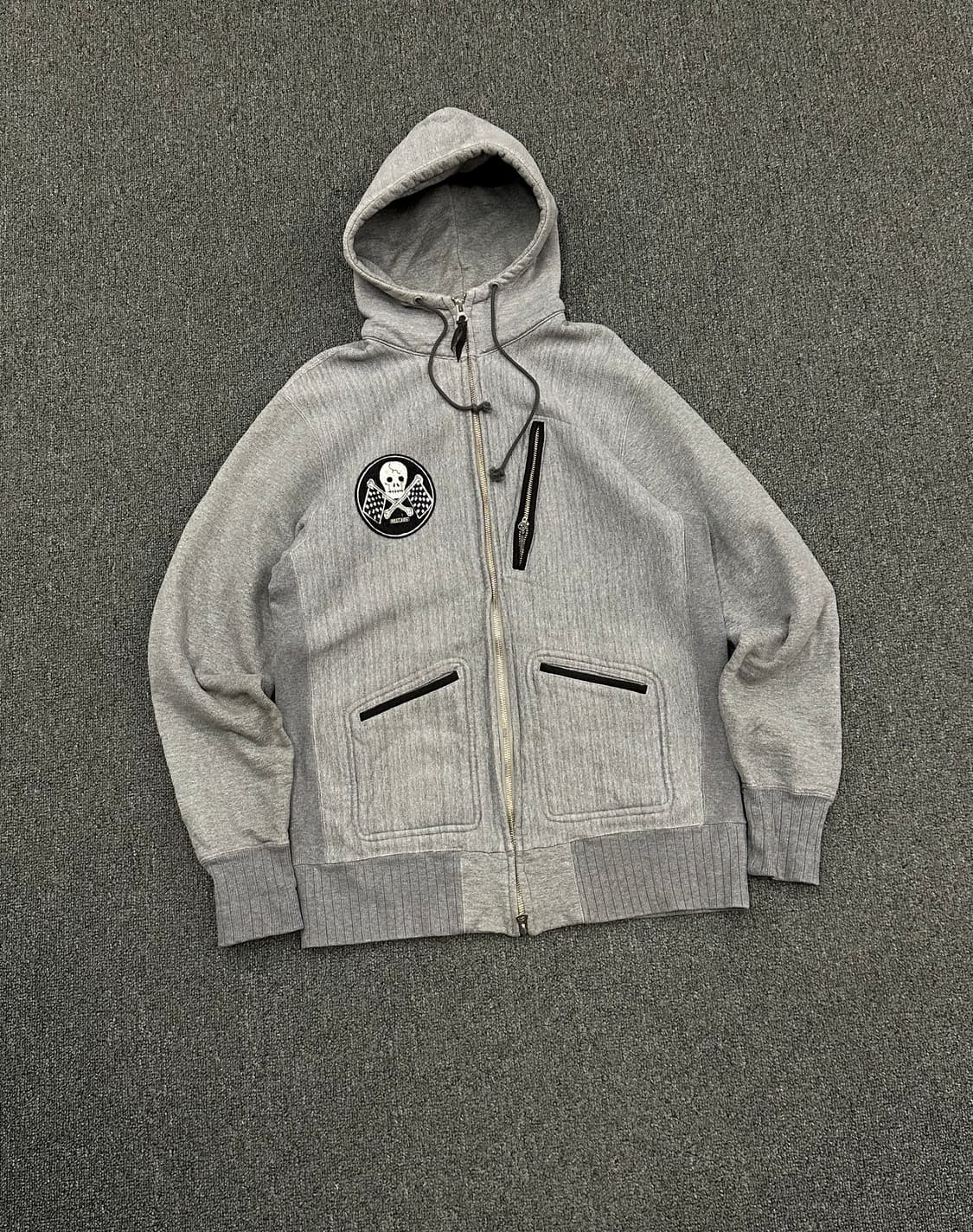 40)West Ride 빈티지 바이커 스컬 플래그 패치 플리스 후드집업 상품이미지3