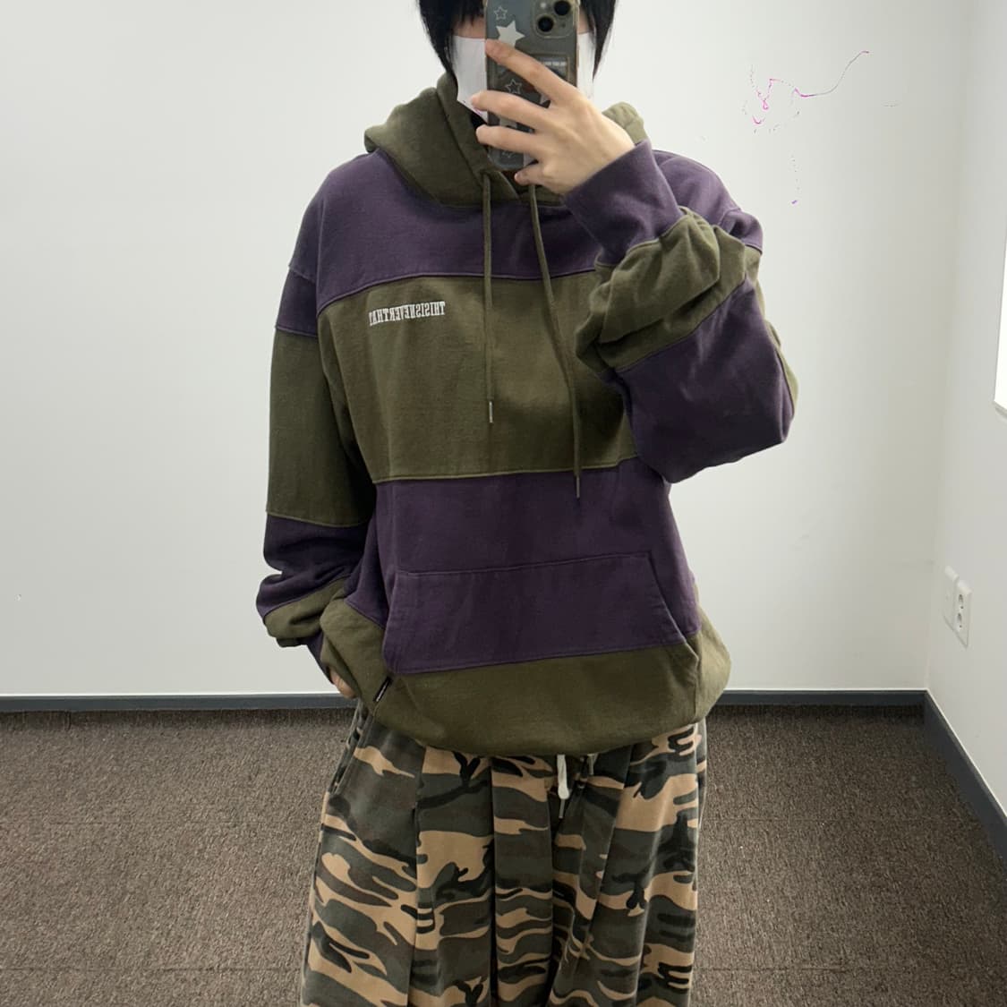 Thisisneverthat 디스이즈네버댓 카키 퍼플 스트라이프 후드티 상품이미지2