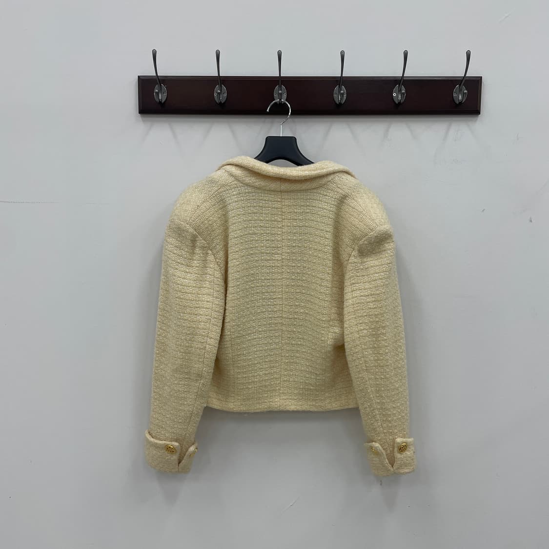 재팬 빈티지 오프 숄더 백워드 아이보리 트위드 크롭 자켓 상품이미지3