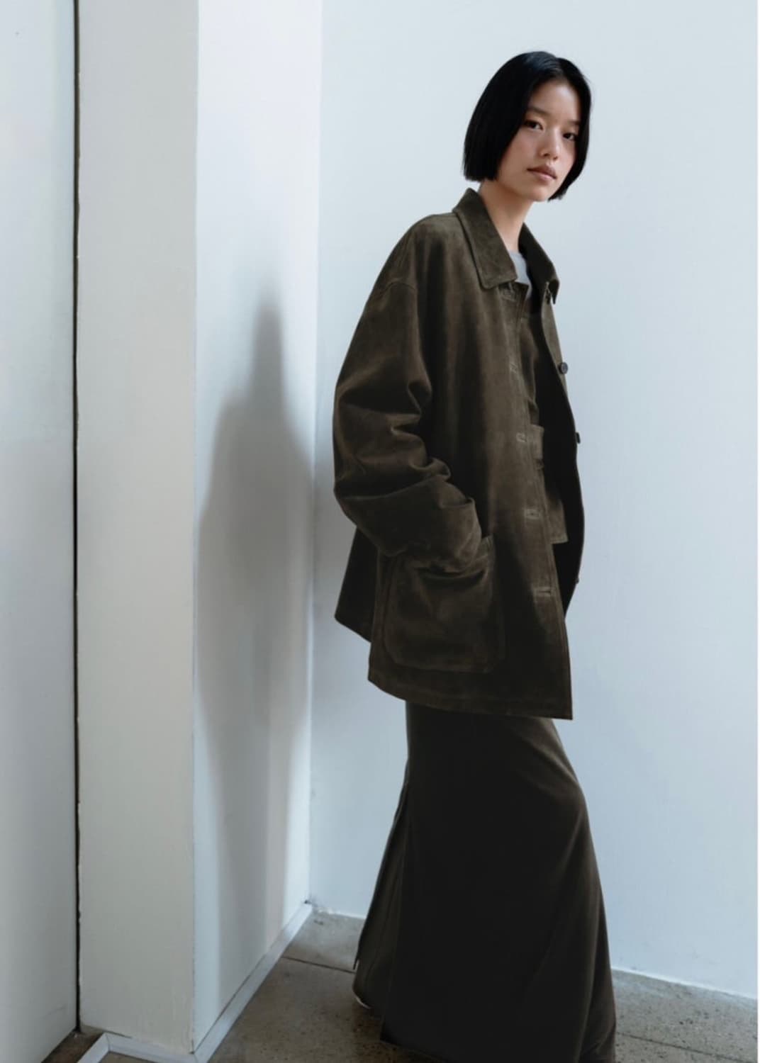 모노하 벨벳 저지 스커트 카키 상품이미지3