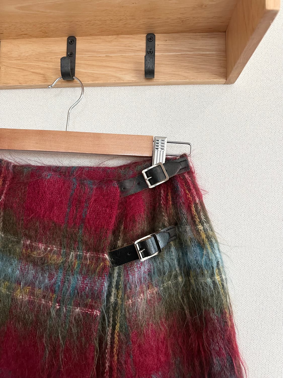 scotland 레드 모헤어 체크 미디스커트 상품이미지2