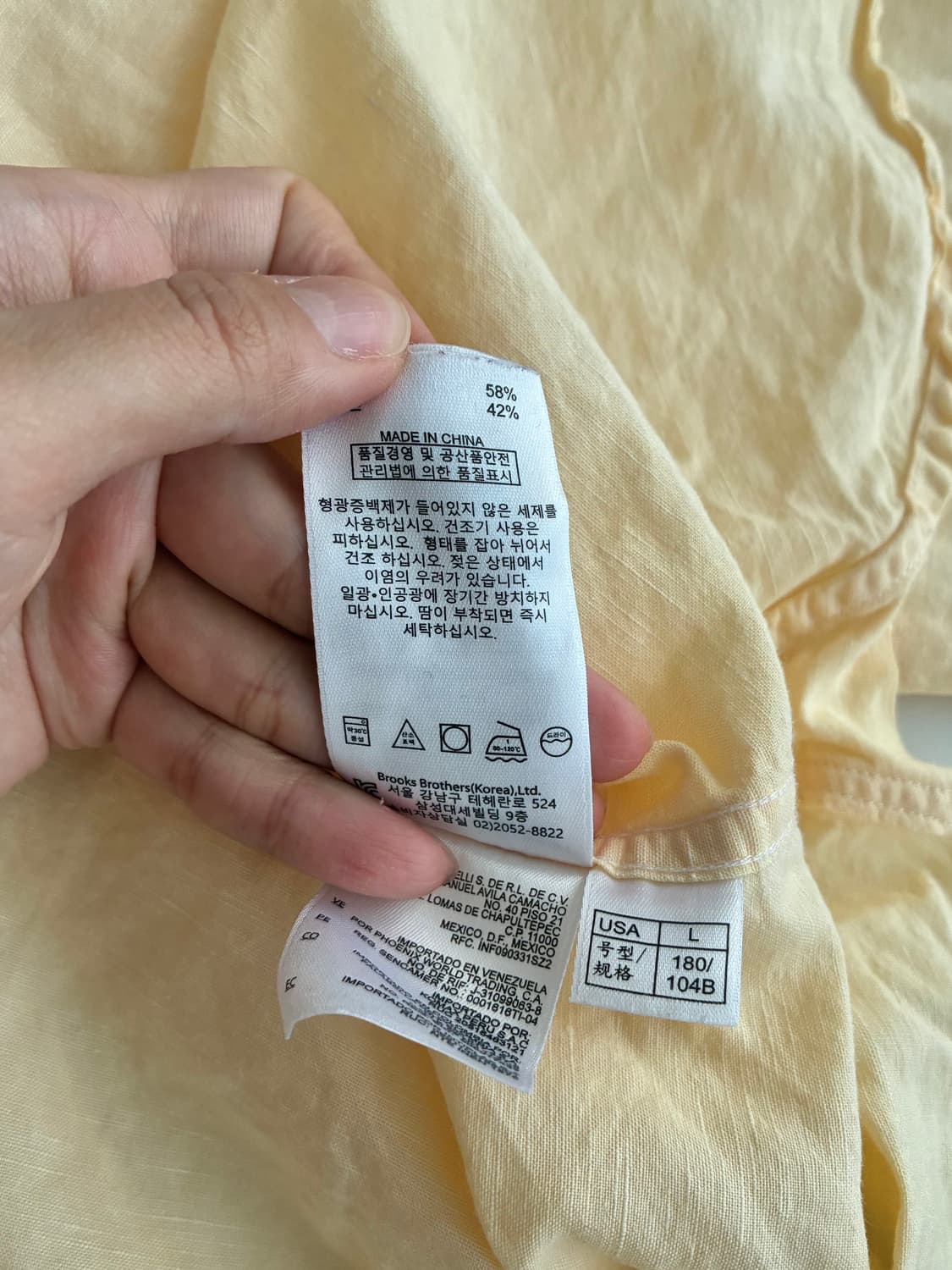 L) 브룩스 브라더스 린넨 코튼 셔츠 옐로우 상품이미지6