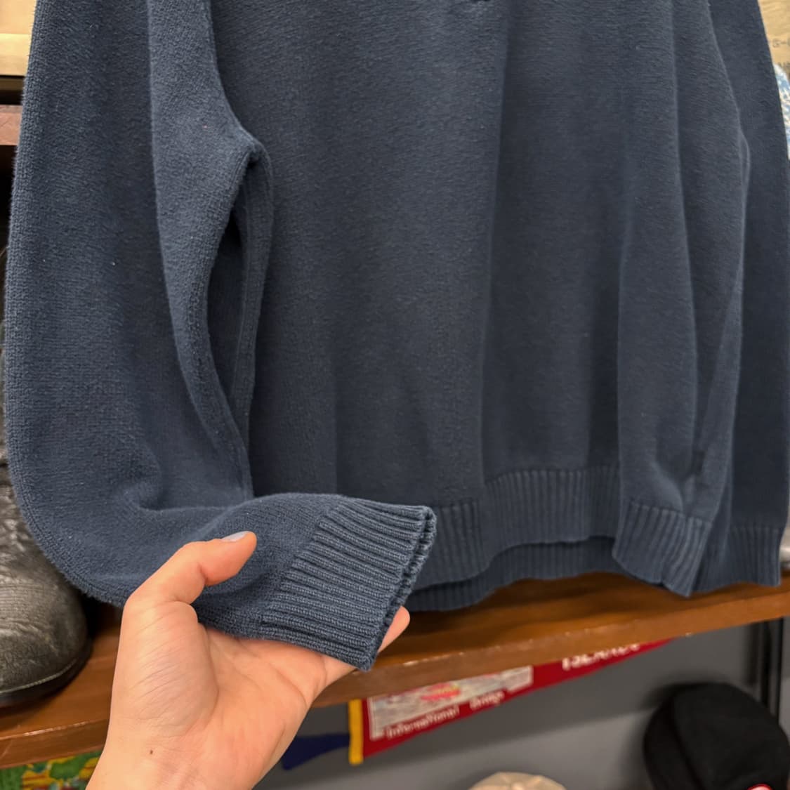 90s 폴로 랄프로렌 더블립 하프집업 코튼니트 스웨터 차콜 N641 상품이미지4