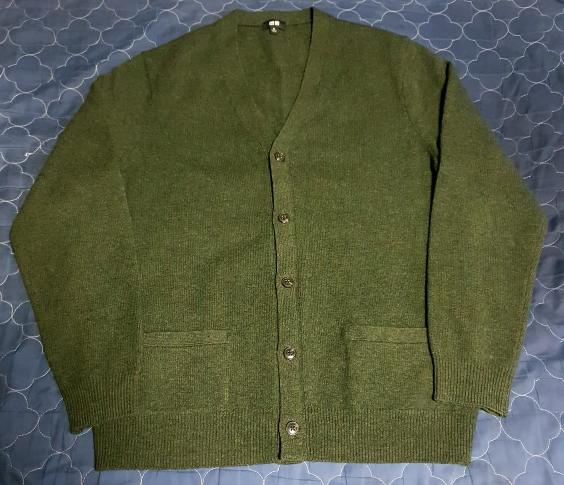 (품절매물) 유니클로 램스울100% V넥 가디건 카키 (XL) 상품이미지1