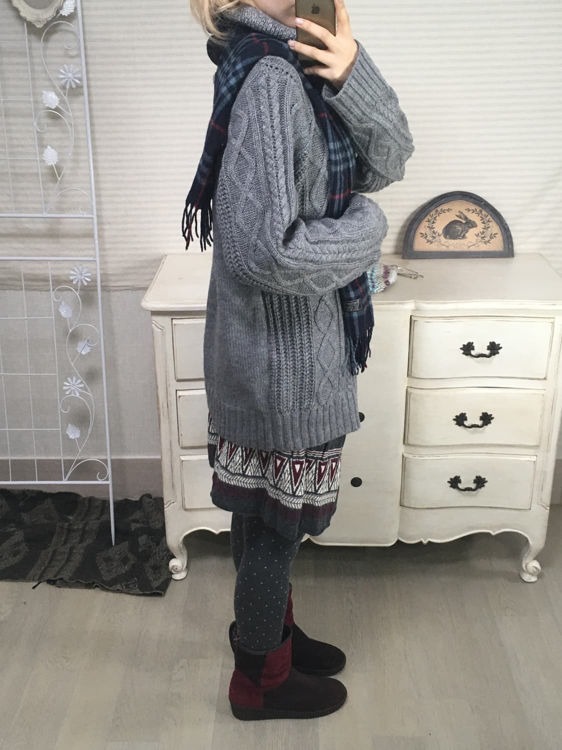 jpn vintage 그레이 터틀넥 꽈배기 후드 니트 상품이미지4