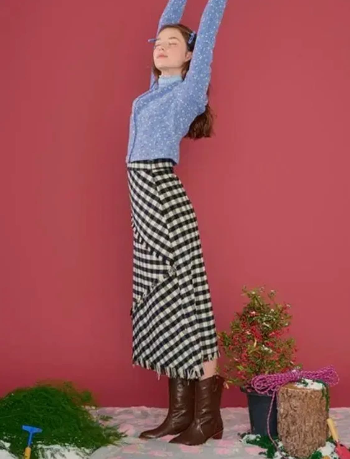 마가린핑거스 체크 롱 스커트 S 상품이미지4