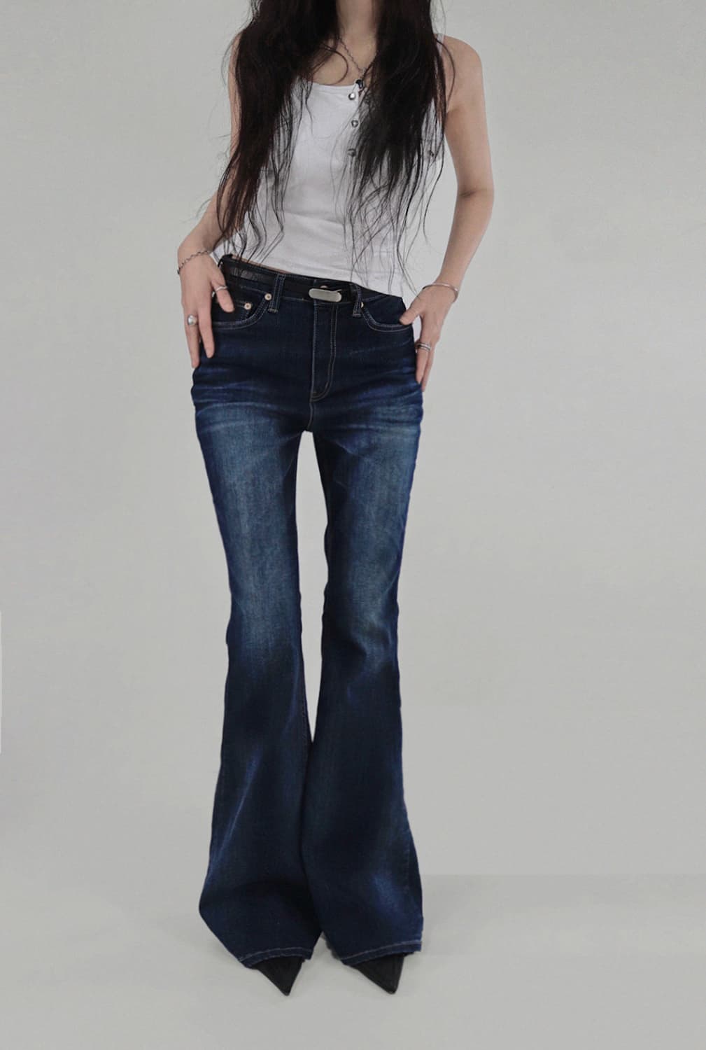 택O 새 상품 시크윈 다크블루 딥 데님 슬림 부츠컷 롱팬츠 L 상품이미지1