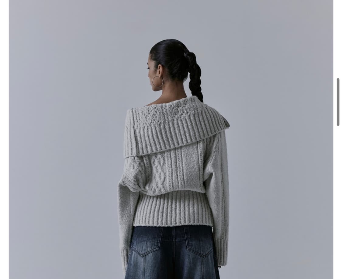 트리밍버드 투웨이 언발란스 오프숄더 니트 집업 그레이 상품이미지2
