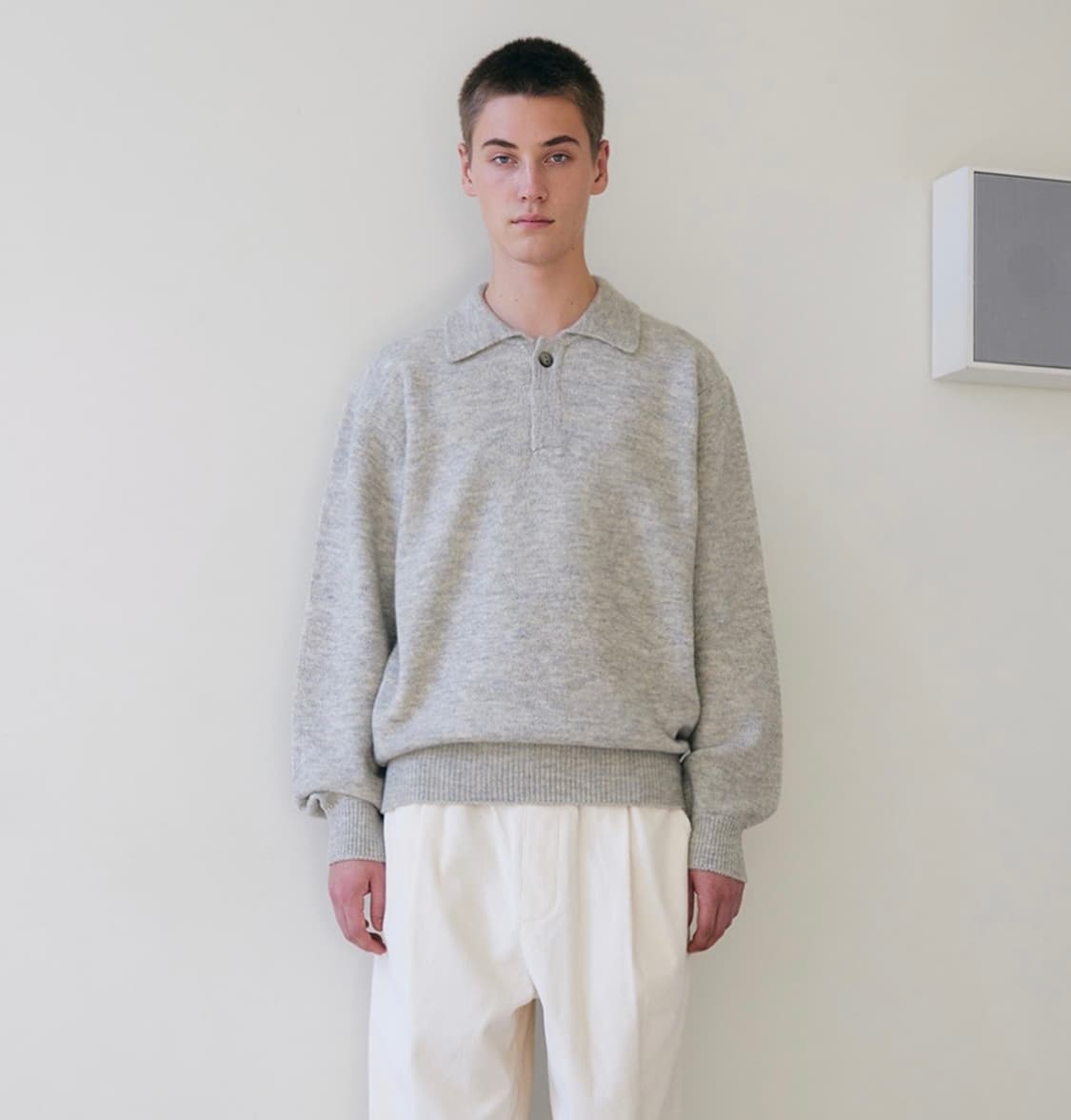 키뮤어 소프트 울 카라 니트 화이트 멜란지 상품이미지1