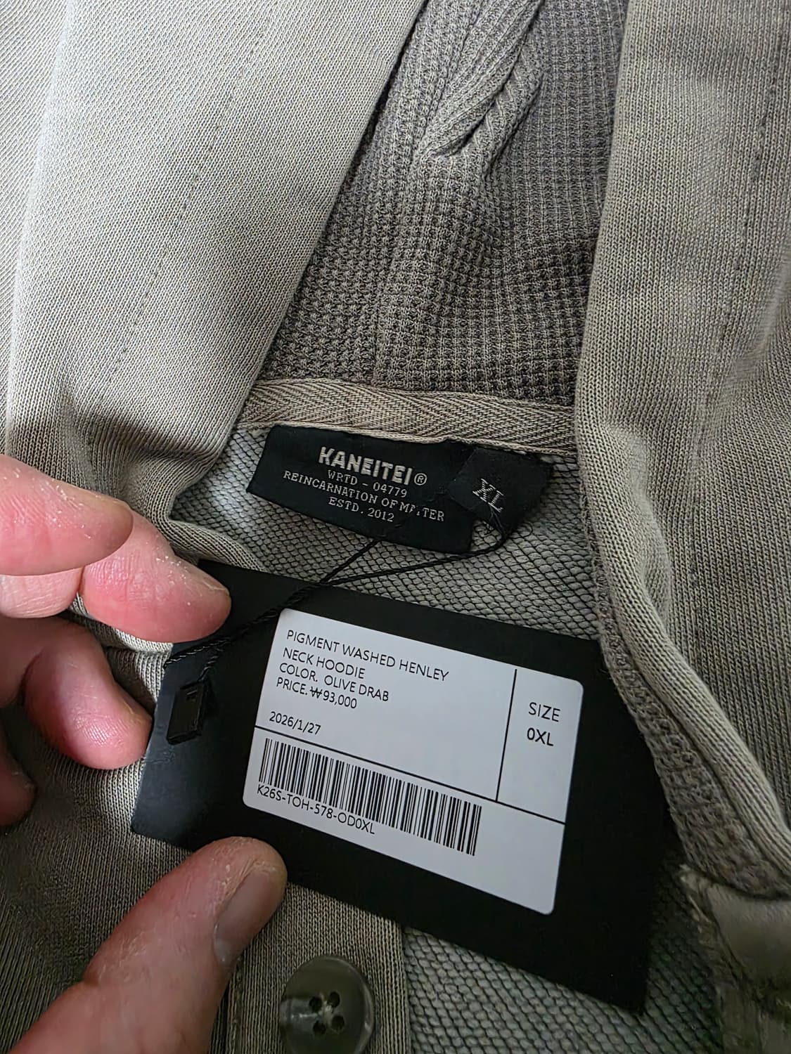 카네이테이 피그먼트 워시드 헨리넥 후디 상품이미지5