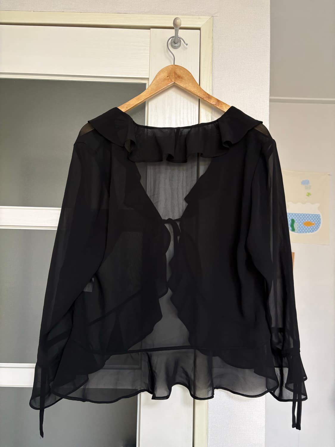 블랙 프릴 시스루 가디건 상품이미지5