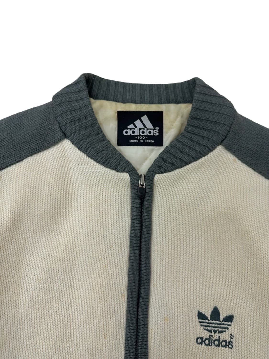 00s 아디다스 스웨터 니트 누빔 자켓 아이보리&그린 (XL)  상품이미지3