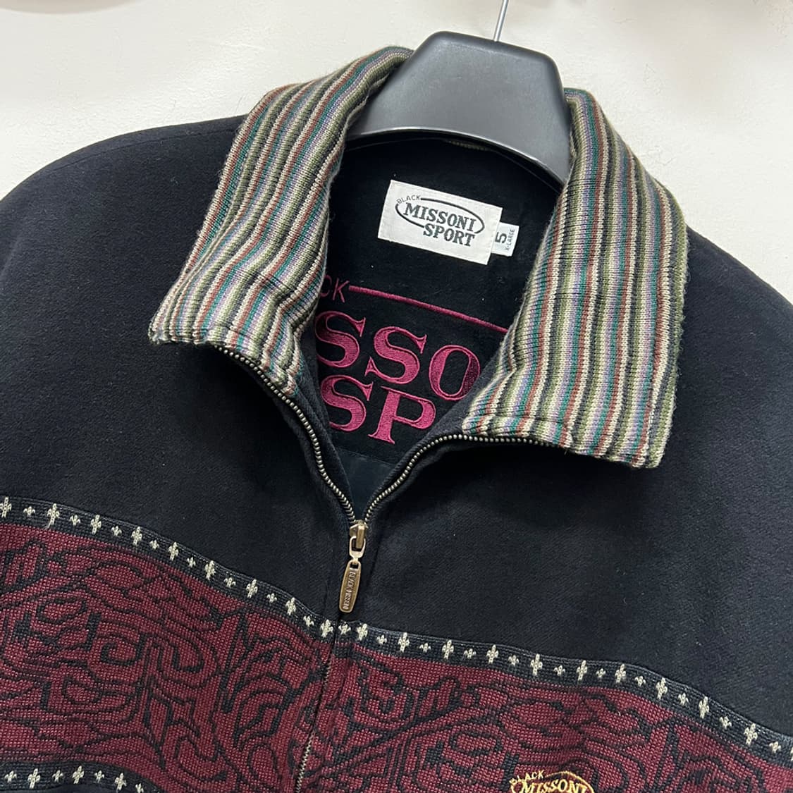 90s 블랙 미쏘니 스포츠 치노상사 숏 울 블루종 자켓 XL 상품이미지3