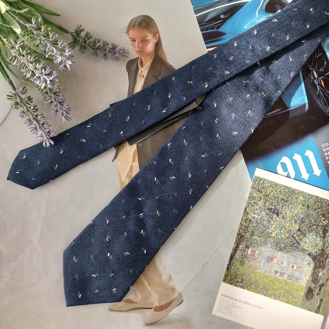 앤드지 실크 혼방 네이비 미니 패턴 넥타이 7cm 새제품 A19442
 상품이미지2