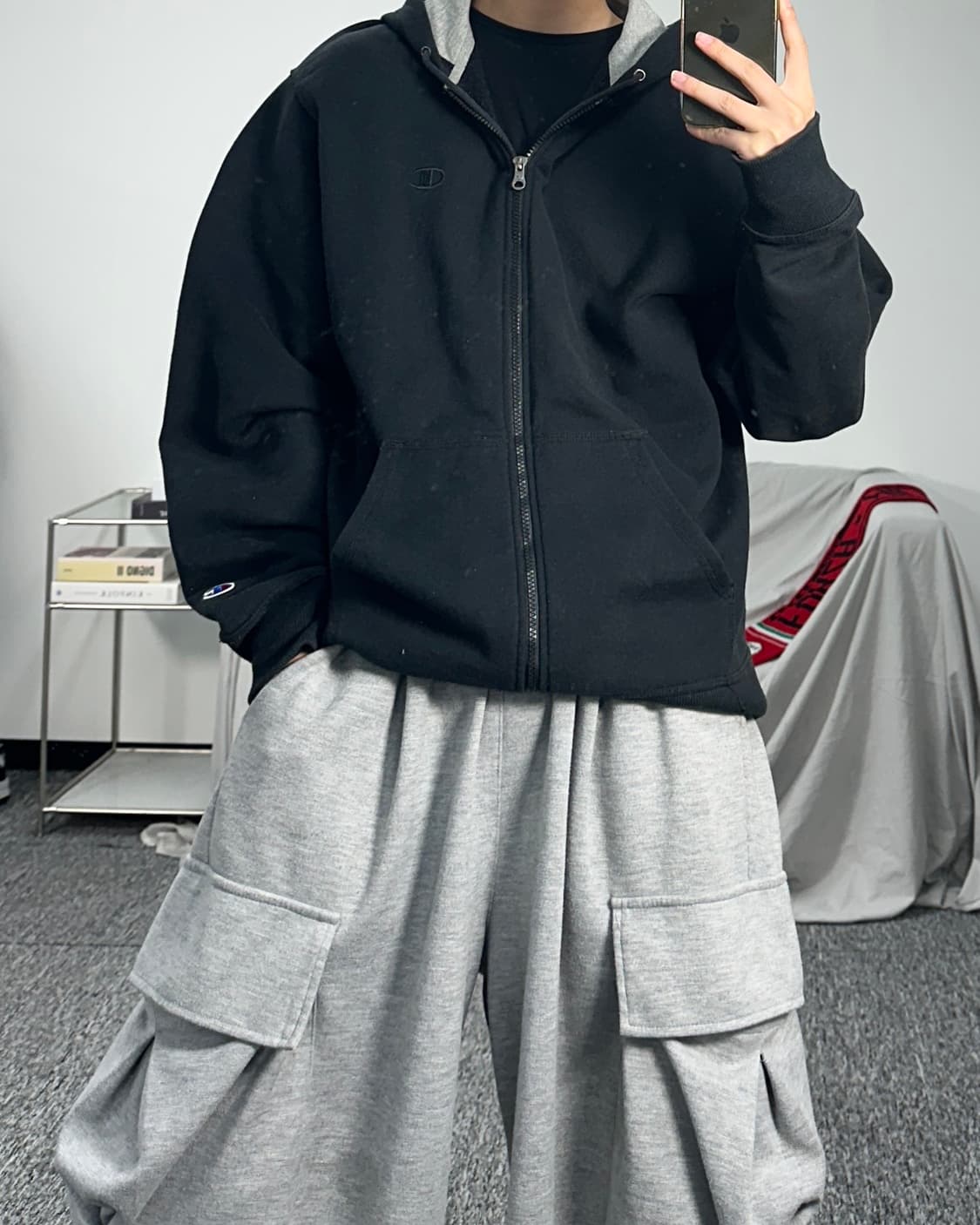 챔피온 자수로고 블랙 후드집업 XL 상품이미지3