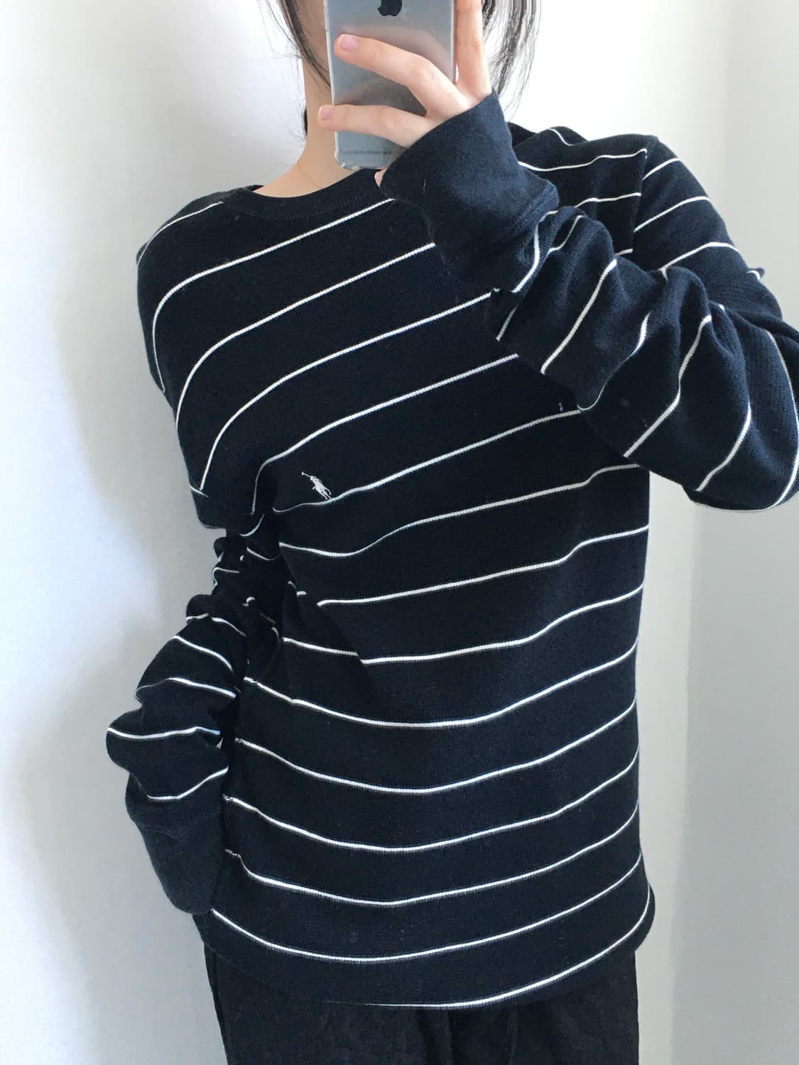 Polo 폴로 랄프로렌 블랙 단가라 와플 롱슬리브 상품이미지1