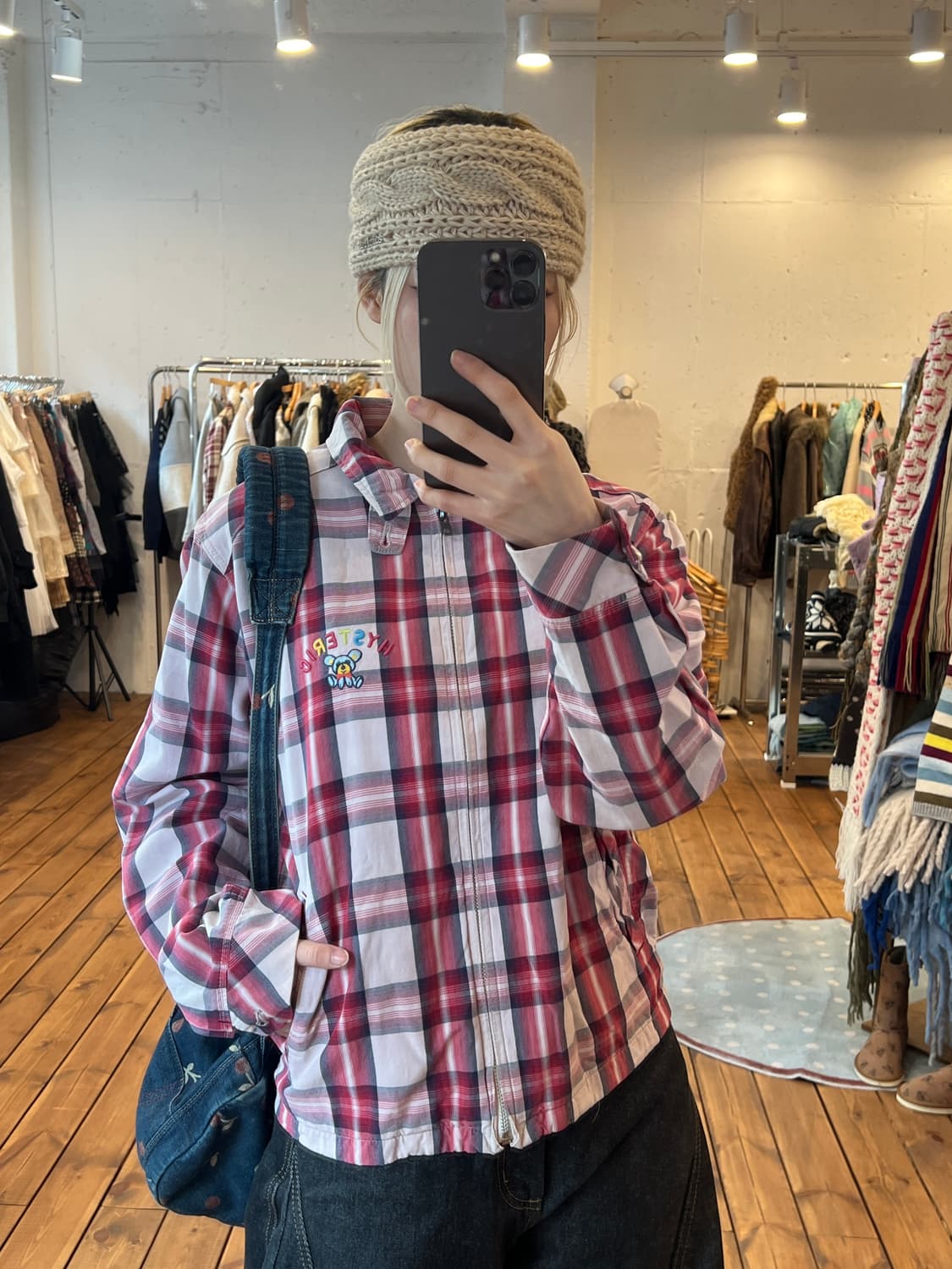 히스테릭글래머 베어 로고 레드 체크 집업 상품이미지1