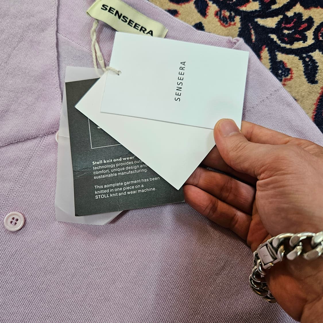 (새상품)Senseera Tencel 카라 스티치 퍼플 반팔 니트 상품이미지5