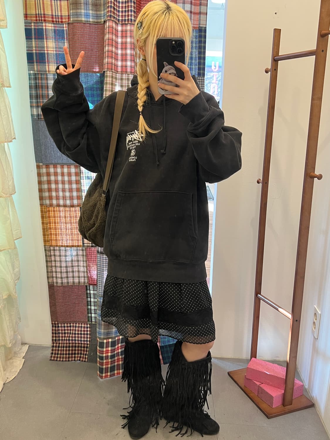 스투시 베이직 블랙 후드티  상품이미지2