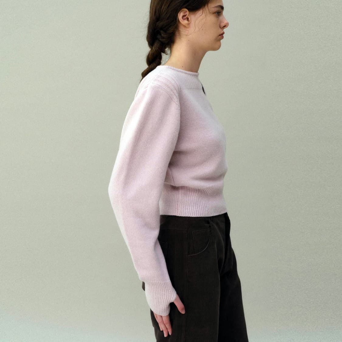 아우브아워(AUBOUR) 슈퍼메리노울 보우트넥 퍼프 라운드니트 55-66 상품이미지3