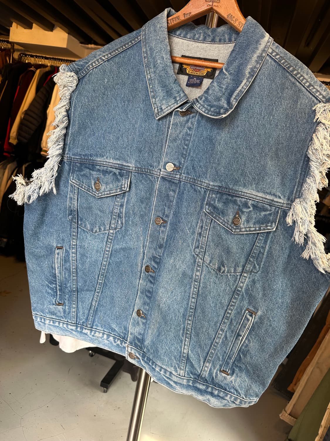 90s 할리데이비슨 데님 컷오프 베스트 made in usa 상품이미지4