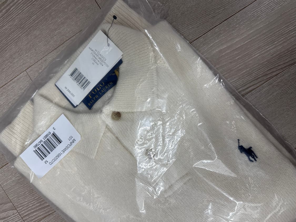 폴로 랄프로렌 울 캐시미어 폴로 칼라 스웨터  크림 색상 M XL 상품이미지2