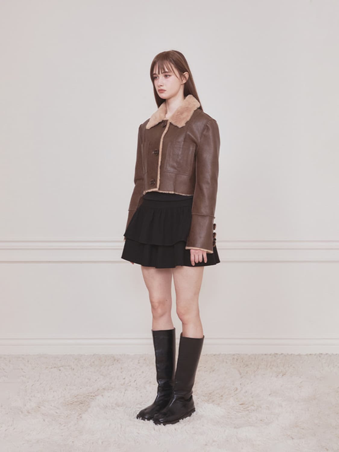 숏 리버시블 레더 무스탕 (브라운) S 상품이미지2