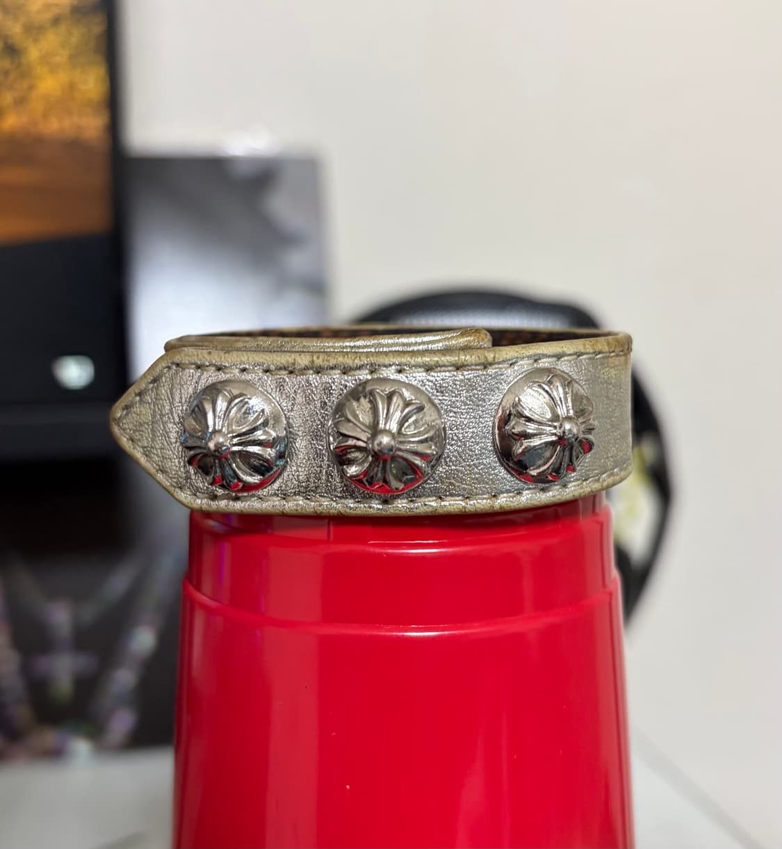 크롬하츠 3버튼 가죽팔찌 실버 상품이미지1