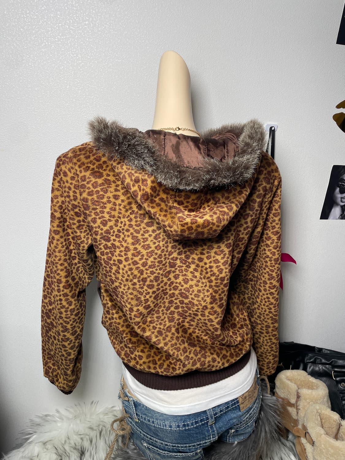 빈티지 호피 퍼 후드집업 갸루 상품이미지3