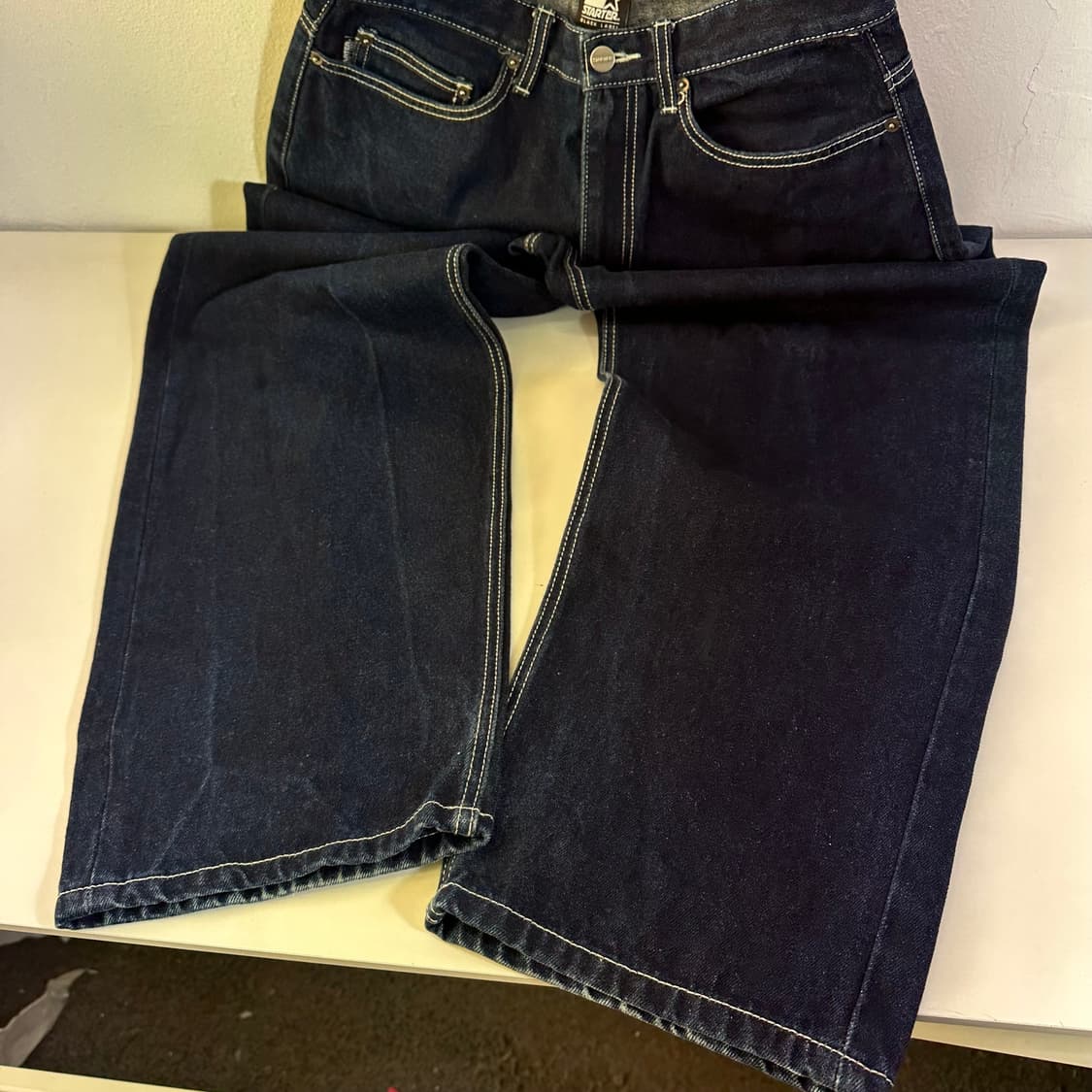 M 스타터 하이웨스트 세미와이드핏 생지 뒷포켓로고 데님팬츠 청바지 상품이미지6