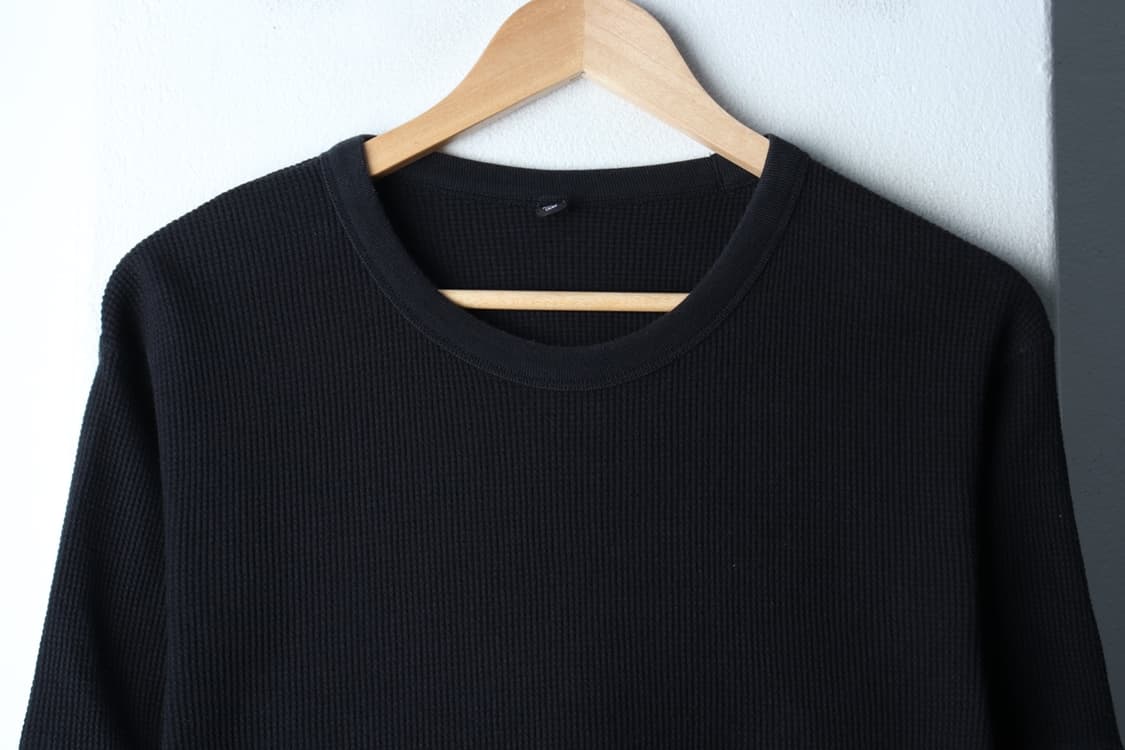 (L-XL) 유니클로 반팔 티셔츠 와플 무지 블랙-H32743 상품이미지3