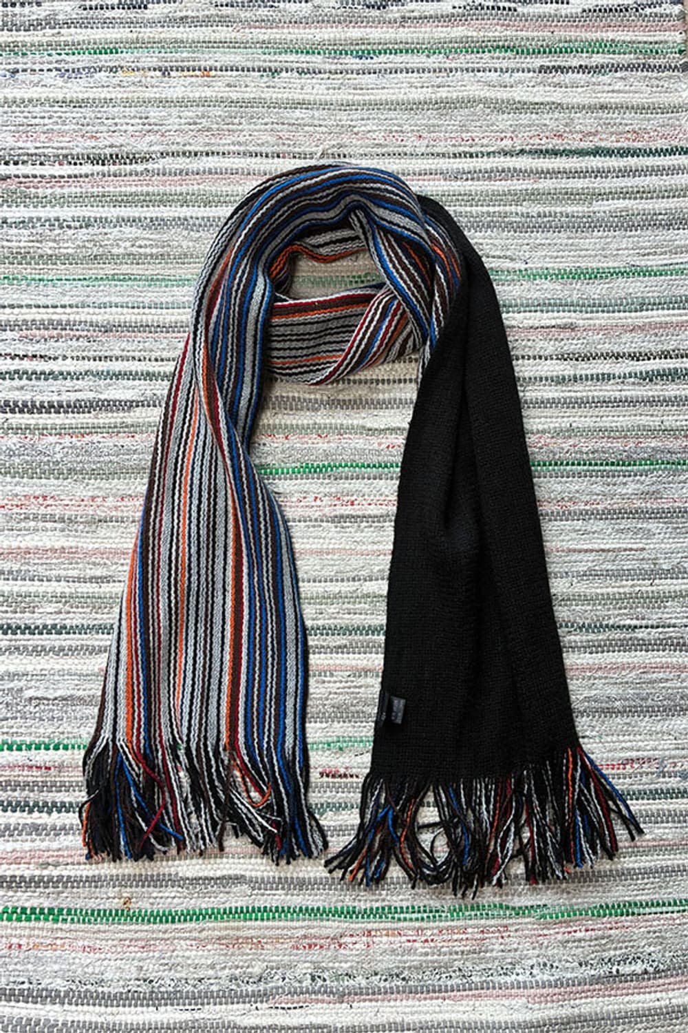 Black Multi Reversible Stripe Knit Scarf 상품이미지1