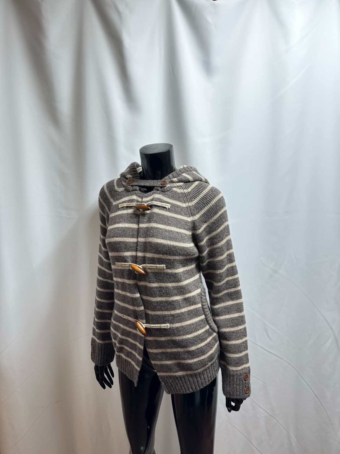 일본 빈티지 스트라이프 버튼 후드 니트 상품이미지1