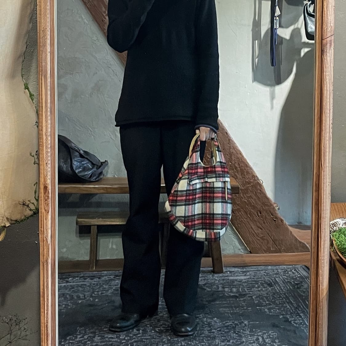 츠모리 치사토 타탄체크/스웨이드 리버서블 백 상품이미지2