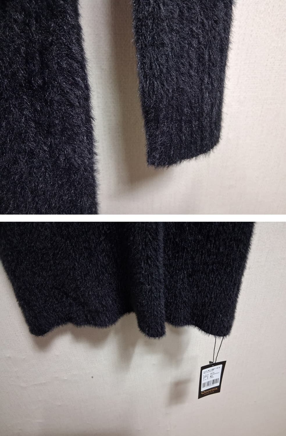 Queenis 검정 레이욘벨벳 밍크퍼 니트 원피스 골지 표기 프리 실55 상품이미지5