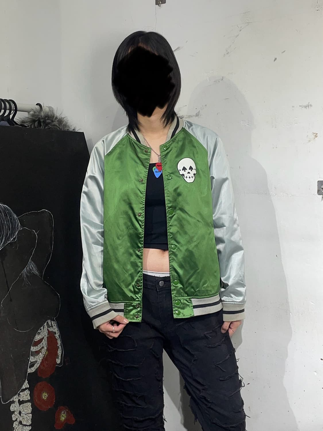 Jpn 일본 빈티지  해골 프린팅 바시티 자켓 오버핏 스카쟌 M 상품이미지1
