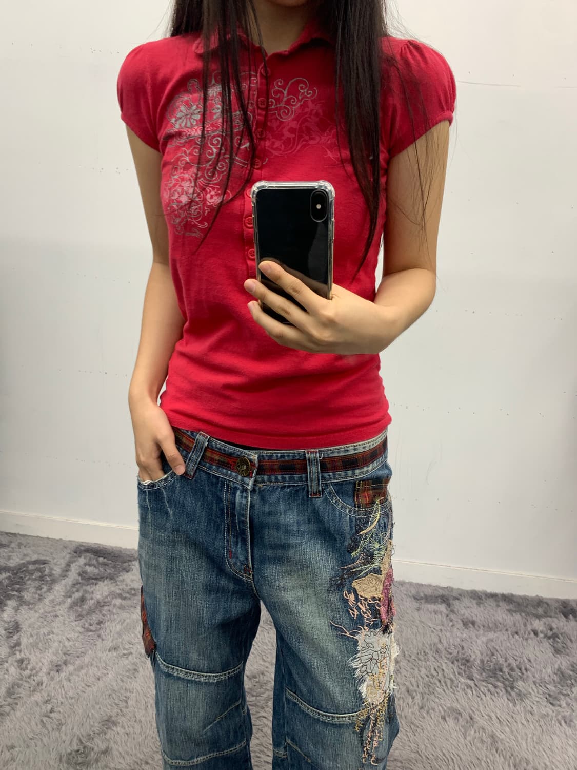Guess jeans y2k 딱붙 카라 반팔티 상품이미지3